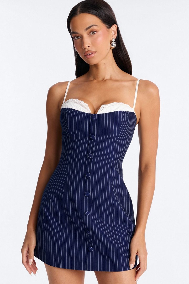 Victoria Pinstripe Mini Dress - Navy/combo