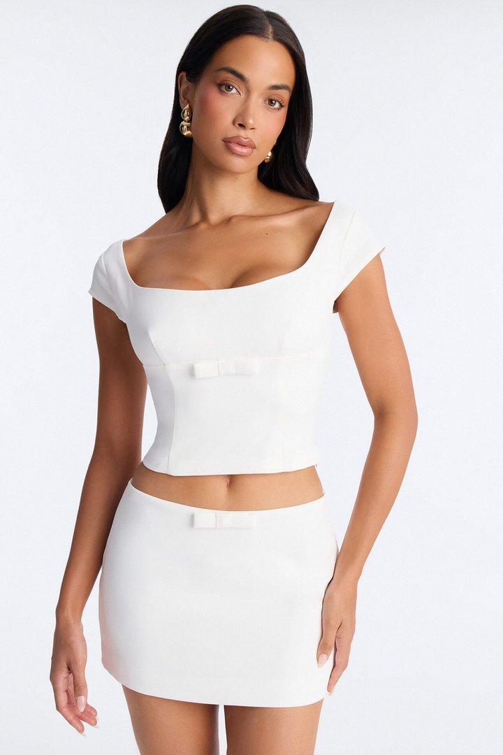 Sweet Girl Crepe Micro Mini Skirt Set - White