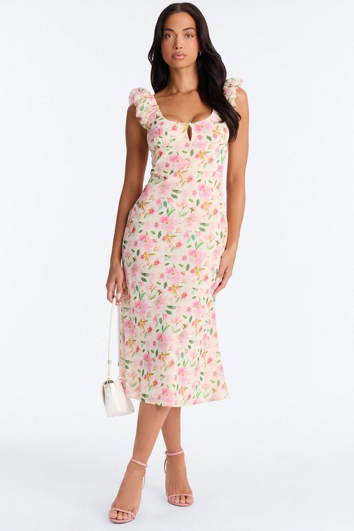 Christie Floral Midi Dress - Pink/combo