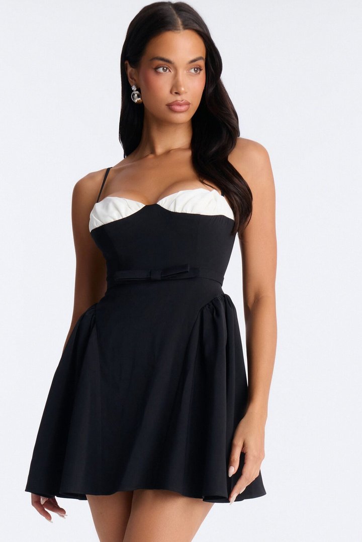 Sheri Crepe Fit And Flare Mini Dress - Black/White