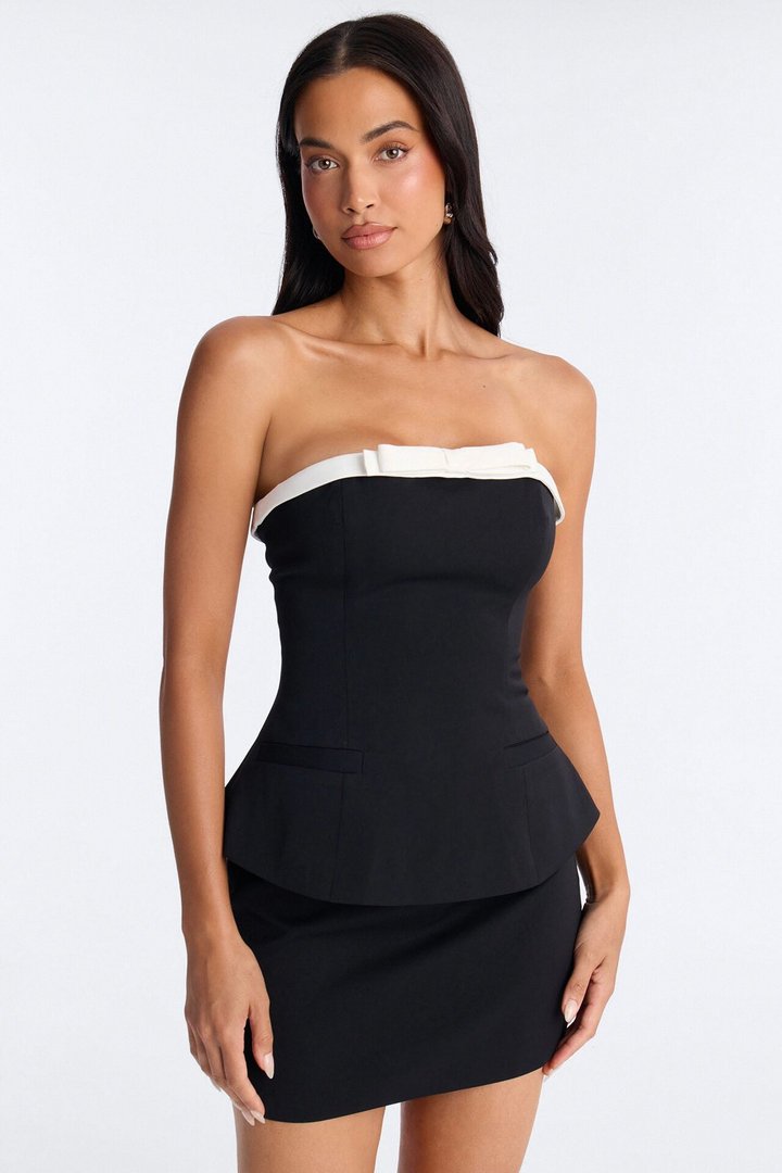 Sheri Crepe Micro Mini Skirt Set - Black/White