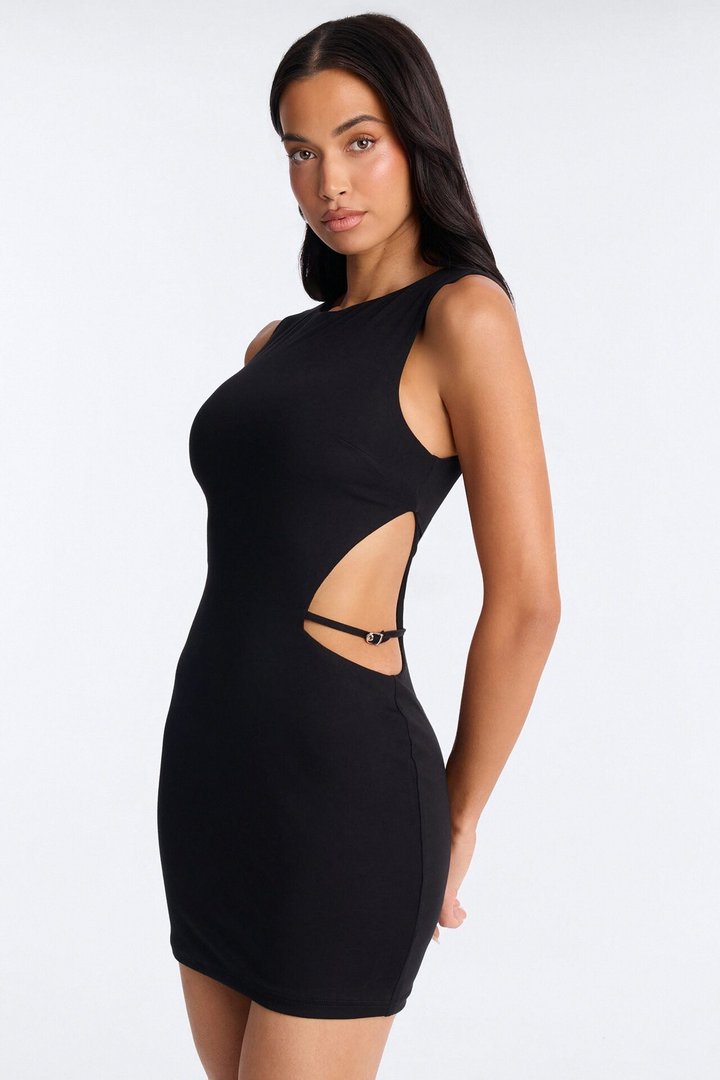 Rebel Ponte High Neck Mini Dress - Black