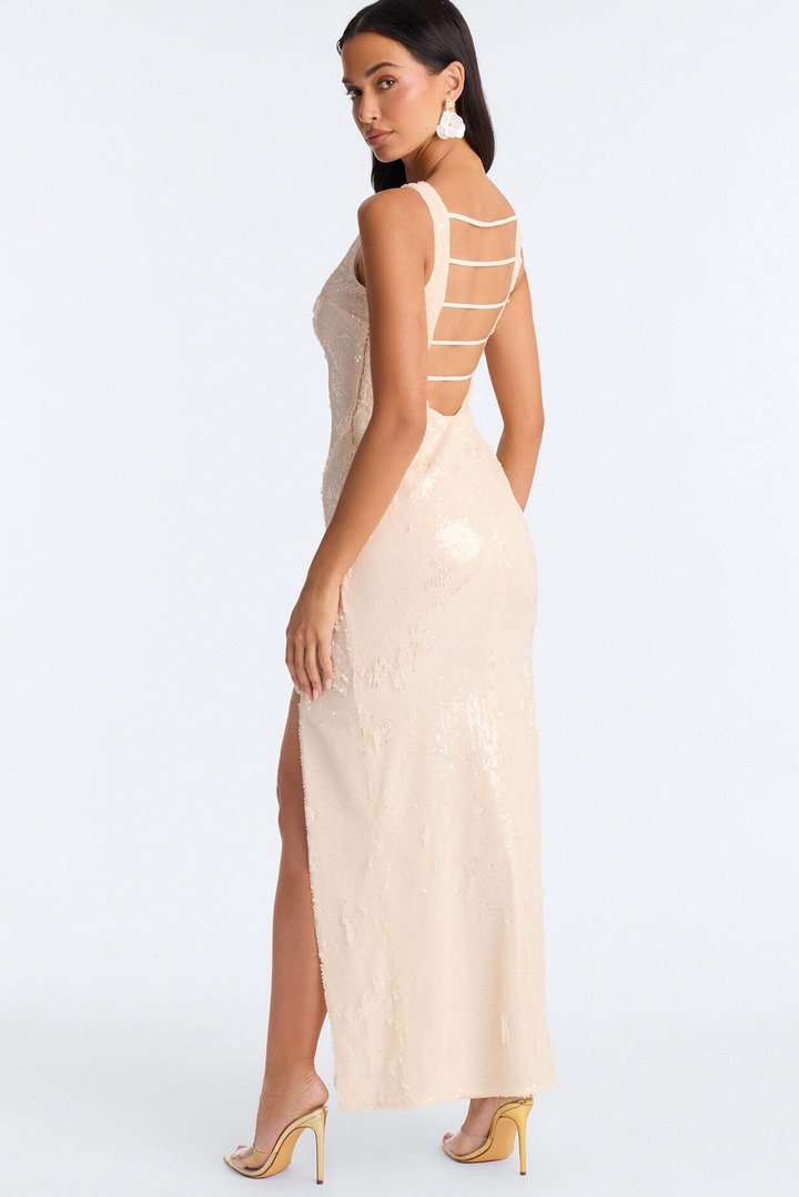 Isla Paillette Sequin Maxi Dress - Cream
