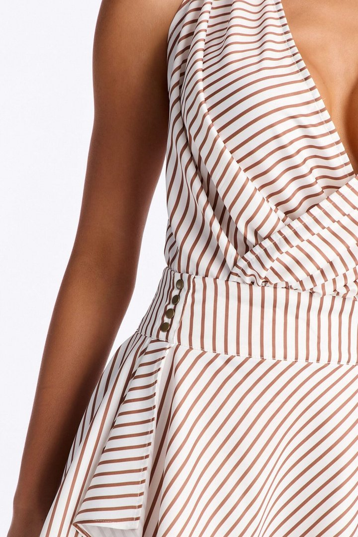 Shelly Striped Satin Backless Mini Dress - Taupe/combo