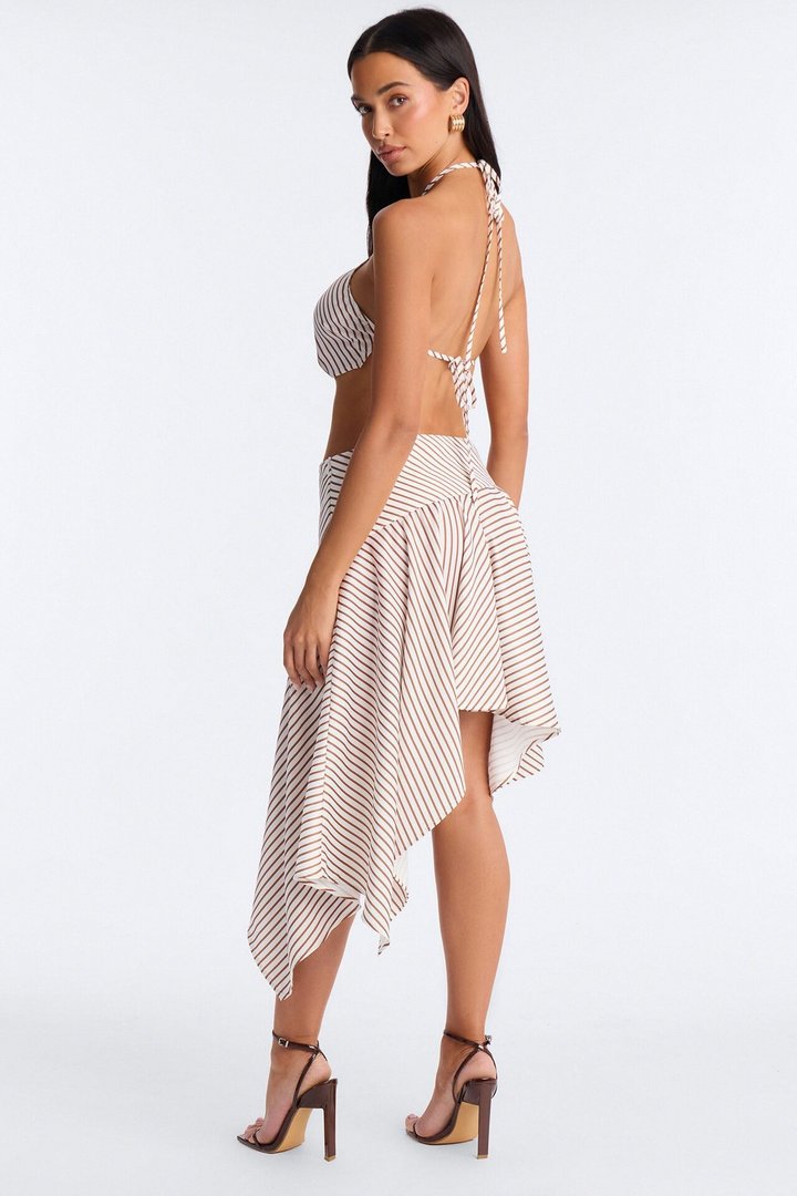 Shelly Striped Satin Midi Skirt Set - Taupe/combo
