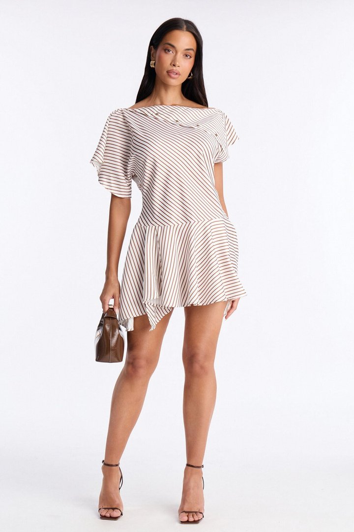 Shelly Striped Satin Mini Dress - Taupe/combo