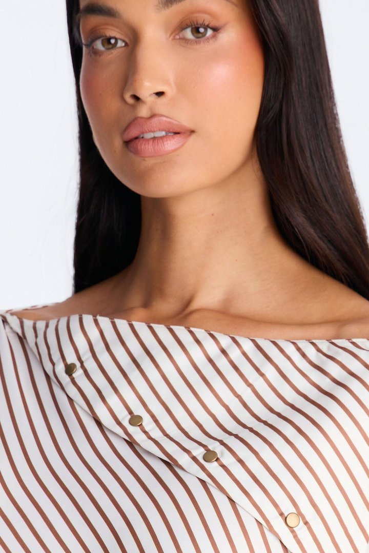 Shelly Striped Satin Mini Dress - Taupe/combo