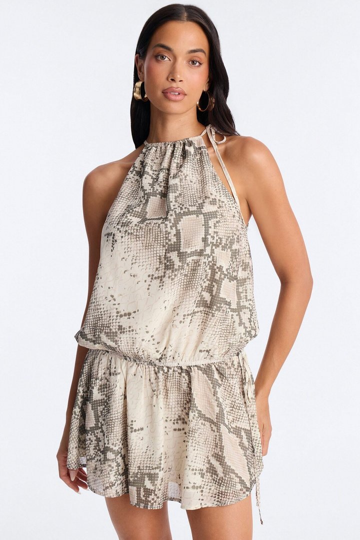 Mila Snake Print Chiffon Mini Dress - Grey/combo