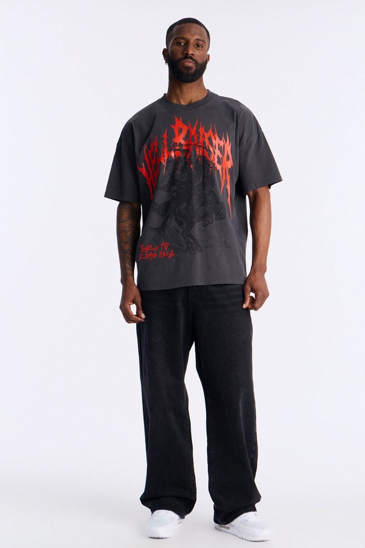 Hell Raiser Vintage Boxy Short Sleeve Tee - Black Wash