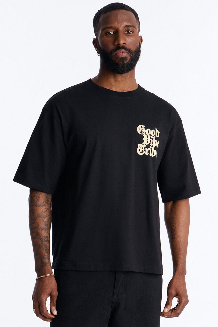 Good Vibe Tribe Boxy Short Sleeve Tee - Black