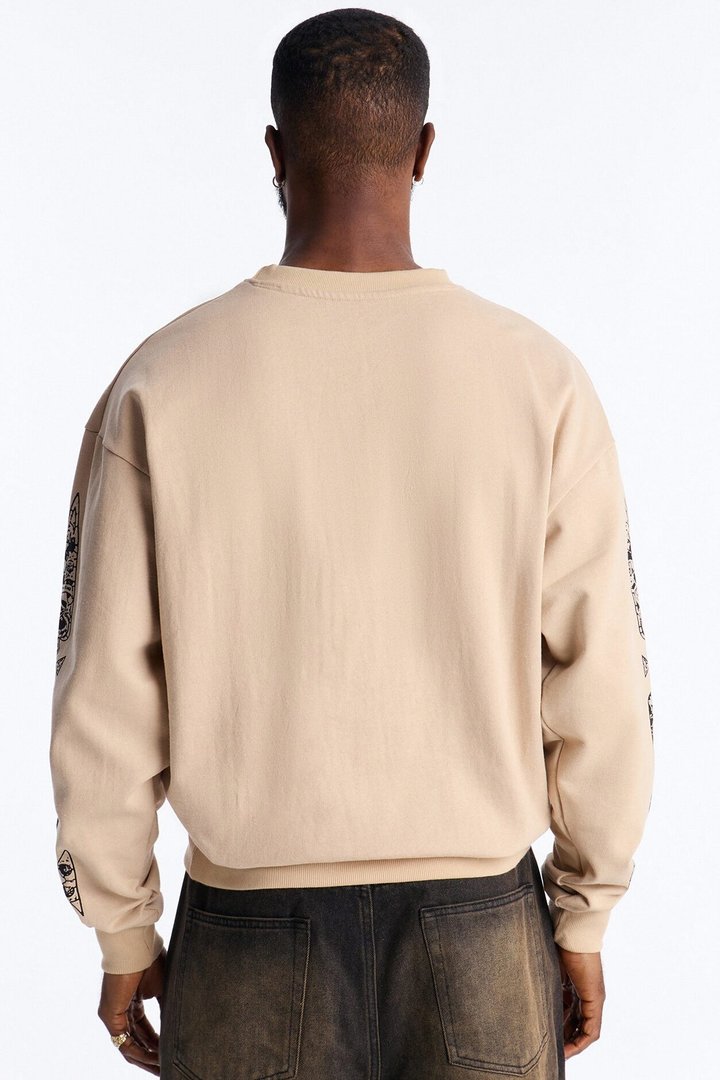 Saint Message Patched Crewneck Sweatshirt - Taupe