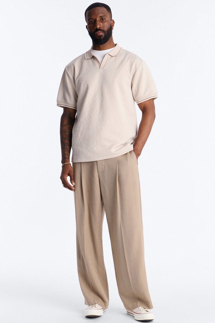Saints Floral Johnny Collar Polo - Oatmeal