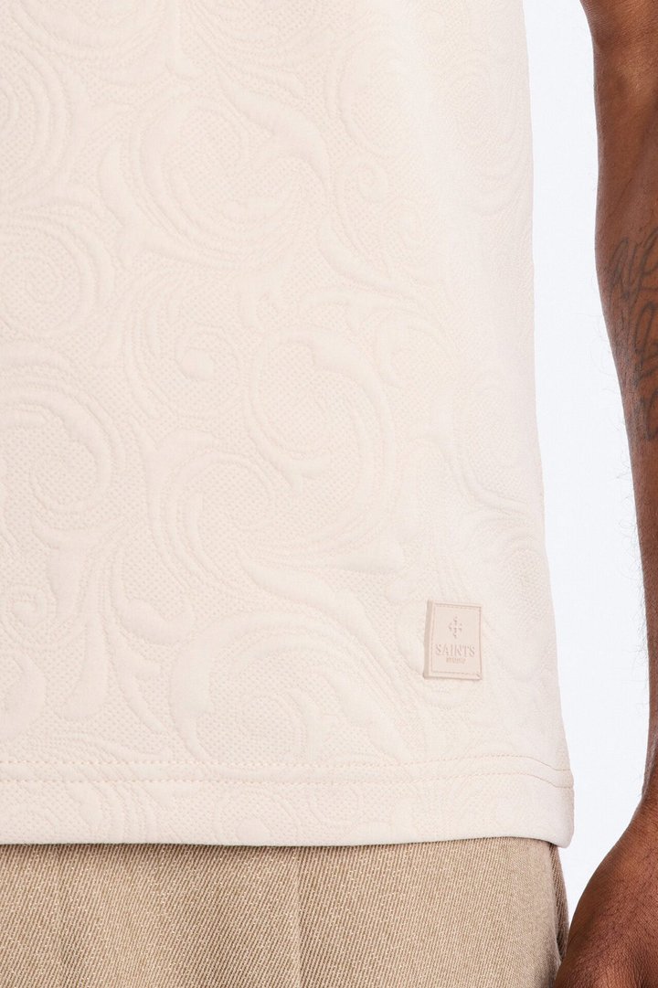 Saints Floral Johnny Collar Polo - Oatmeal