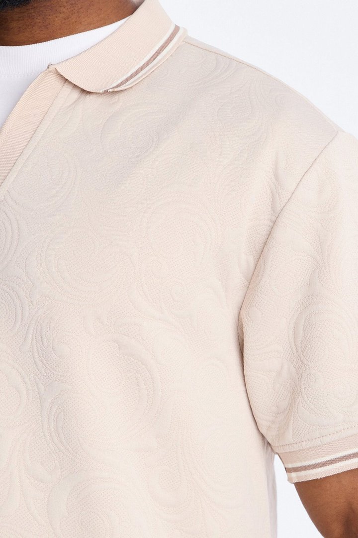 Saints Floral Johnny Collar Polo - Oatmeal