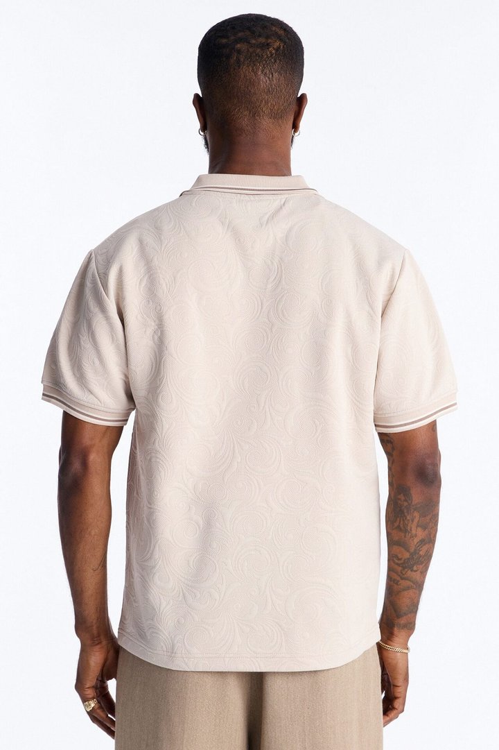 Saints Floral Johnny Collar Polo - Oatmeal
