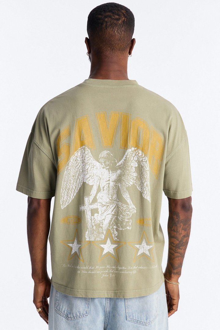 Our Savior Jesus Oversized Short Sleeve Tee - Olive