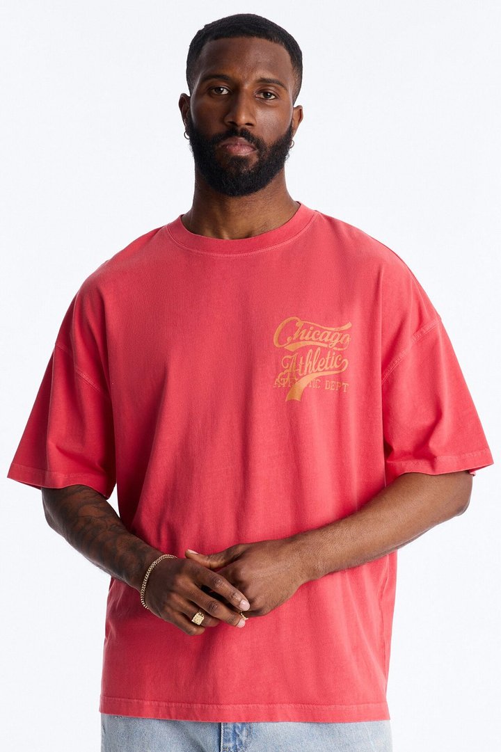 Chicago Athletic Dept Champs Oversized Short Sleeve Tee - Red