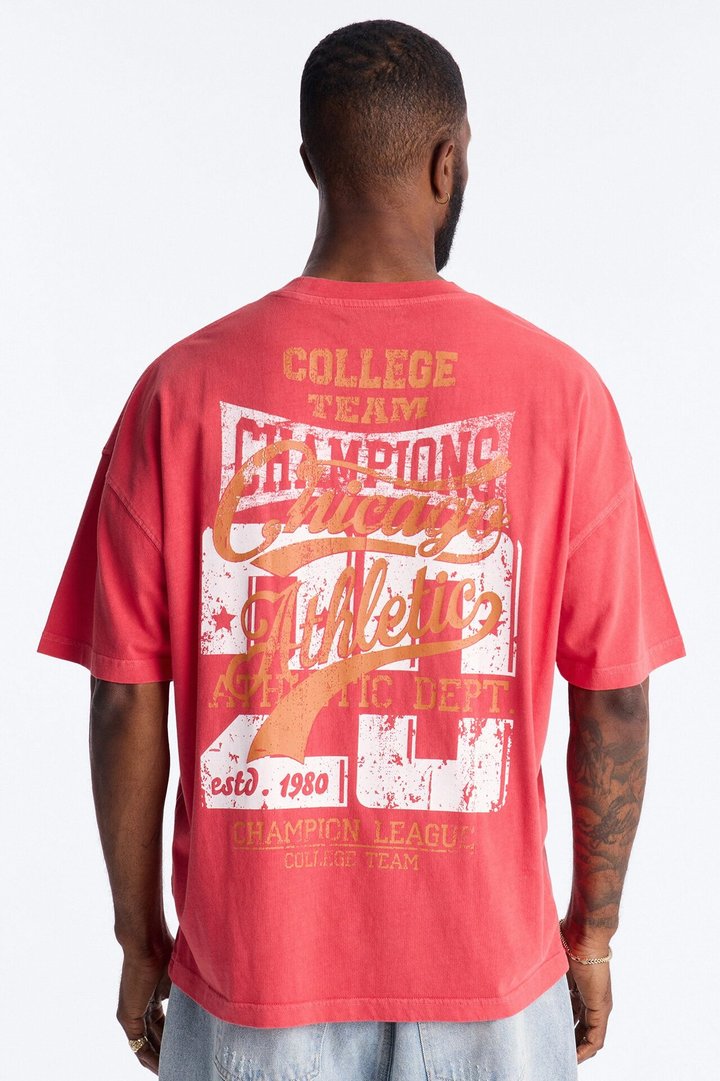 Chicago Athletic Dept Champs Oversized Short Sleeve Tee - Red