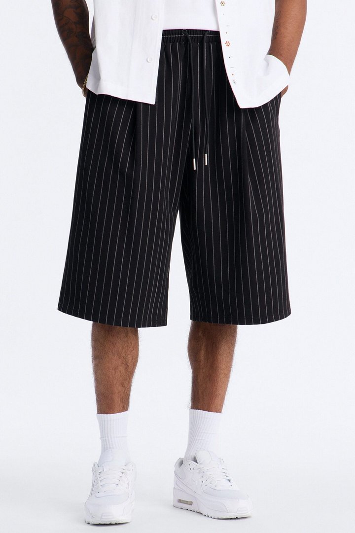 Baggy Straight Striped Soho Refined Short - Black