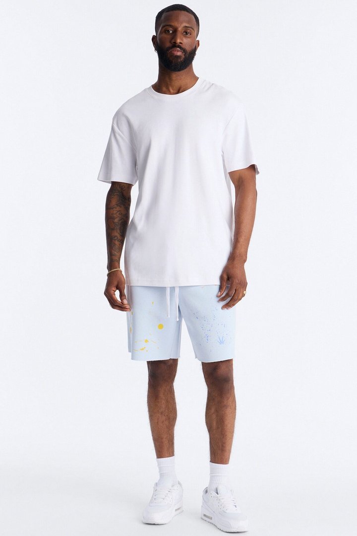 Relaxed Painted Gallery Embroidered Sweatshort - SkyBlue