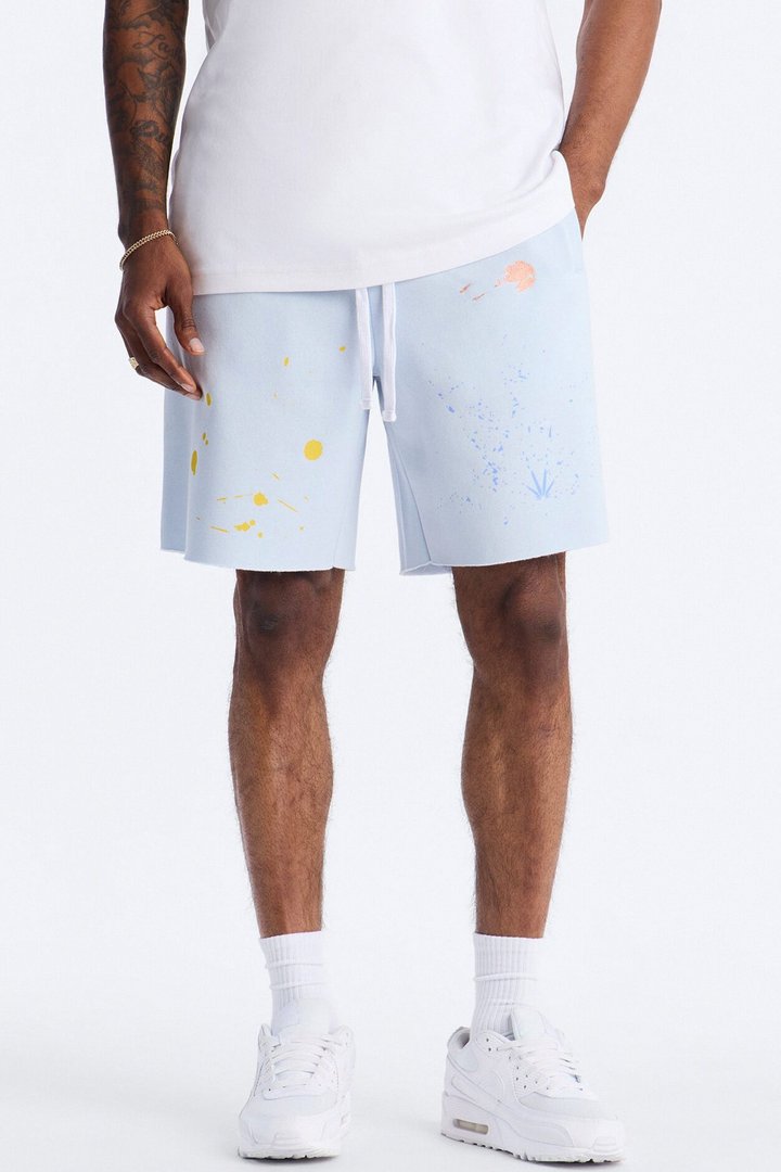 Relaxed Painted Gallery Embroidered Sweatshort - SkyBlue