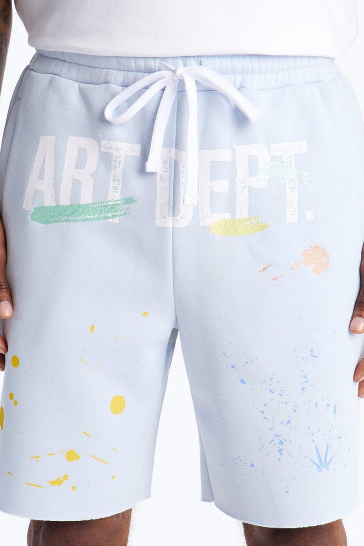 Relaxed Painted Gallery Embroidered Sweatshort - SkyBlue