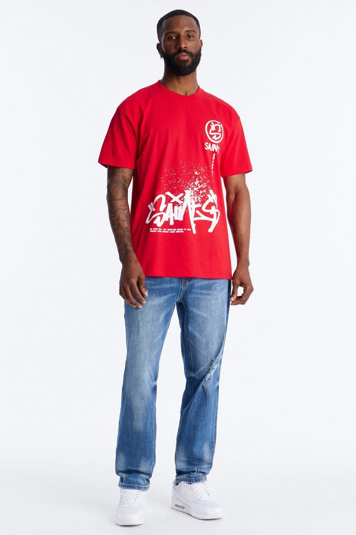 Saints Off The Wall Oversized Short Sleeve Tee - Red