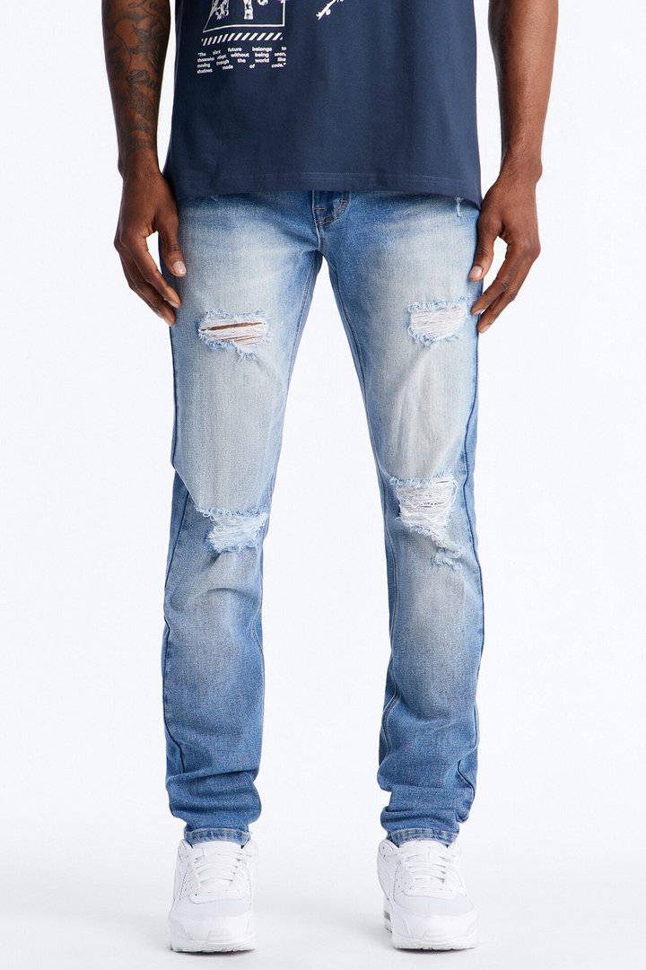 Essential Destroyed Skinny Stretch Jean - Medium Blue Wash