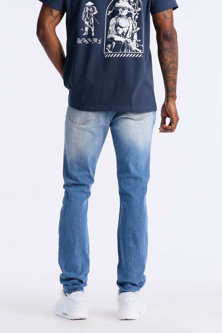 Essential Destroyed Skinny Stretch Jean - Medium Blue Wash