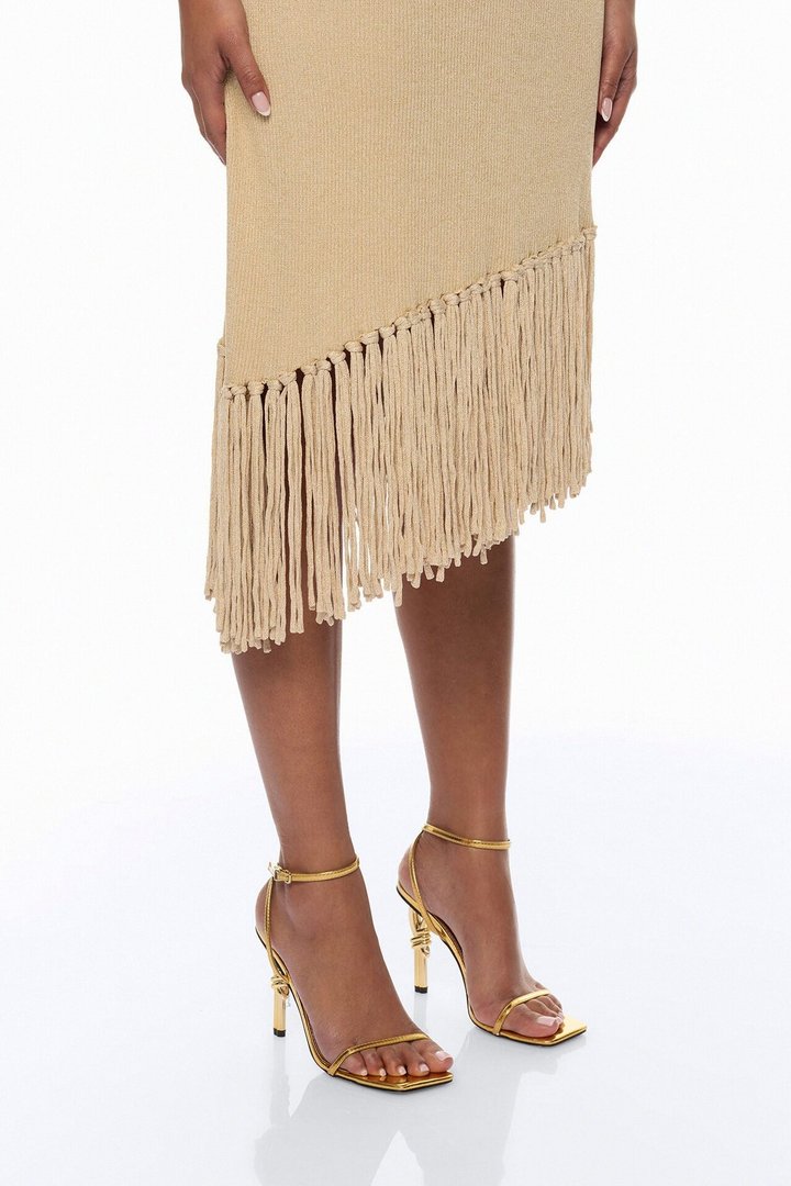 Mariah Fringe Metallic Knit Midi Dress - Gold