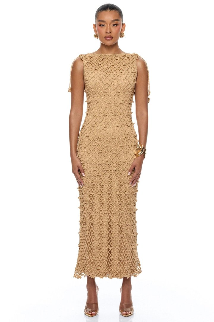 Cabana Vibing Crochet Maxi Dress - Brown