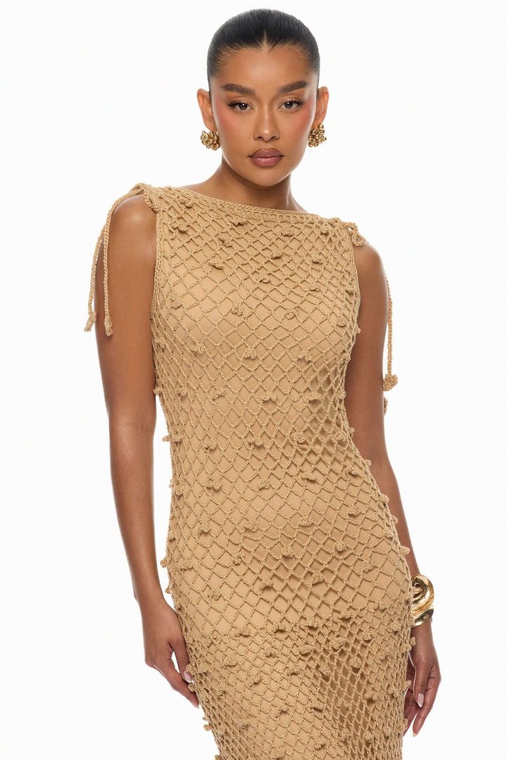 Cabana Vibing Crochet Maxi Dress - Brown