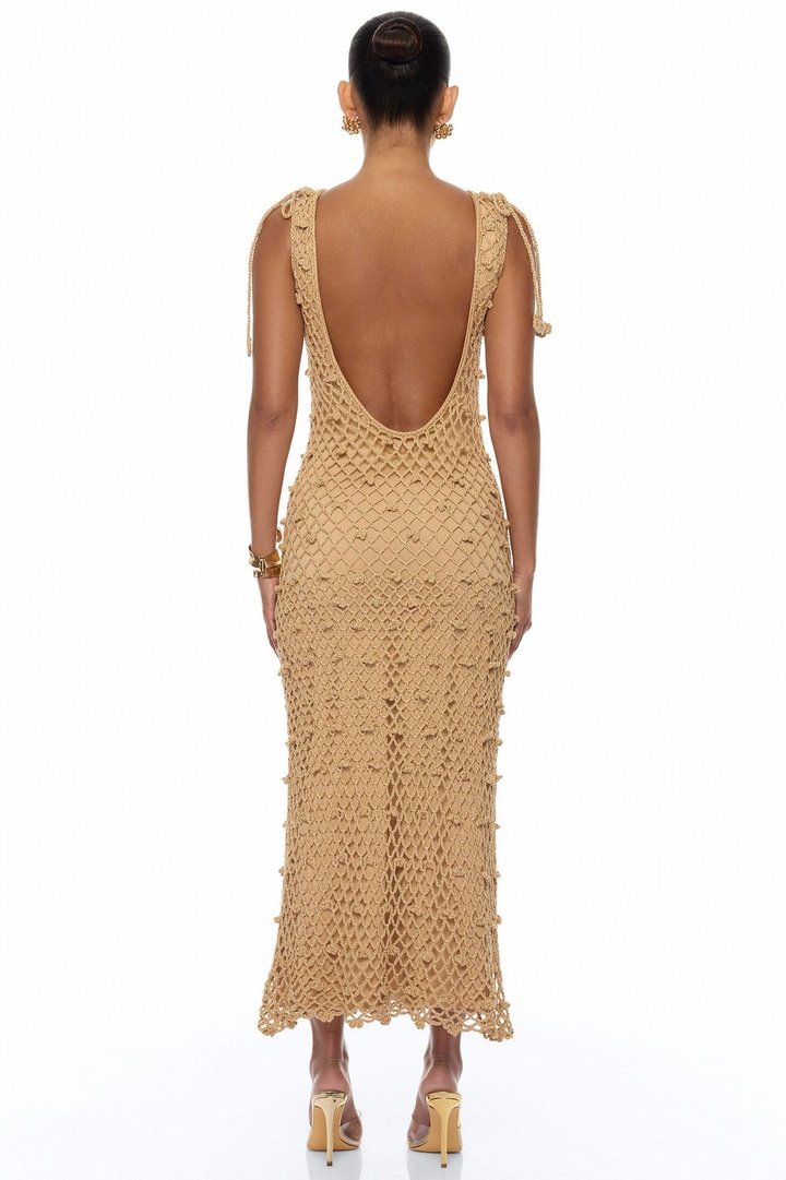 Cabana Vibing Crochet Maxi Dress - Brown