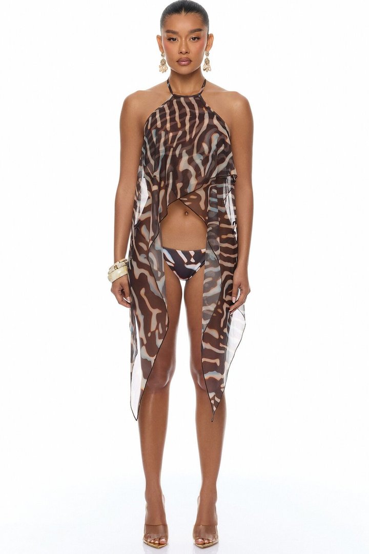 Golden Getaway Mesh Swim Cover Up - Brown/combo