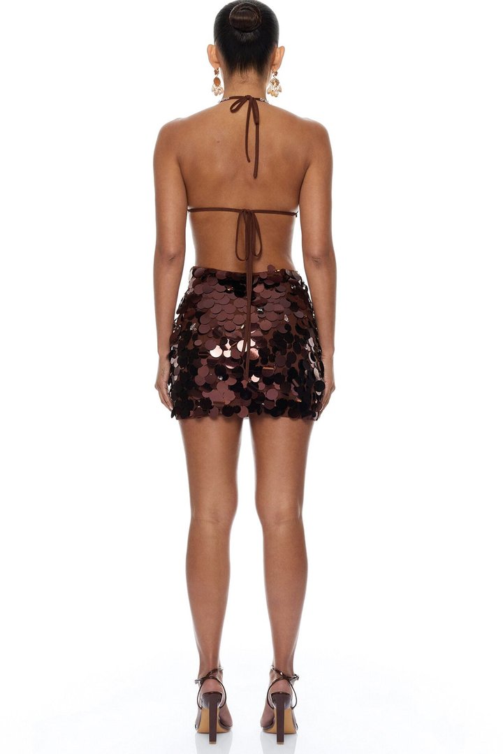 Mermaid Dreams Embellished Sequin Micro Mini Skirt Set - Brown