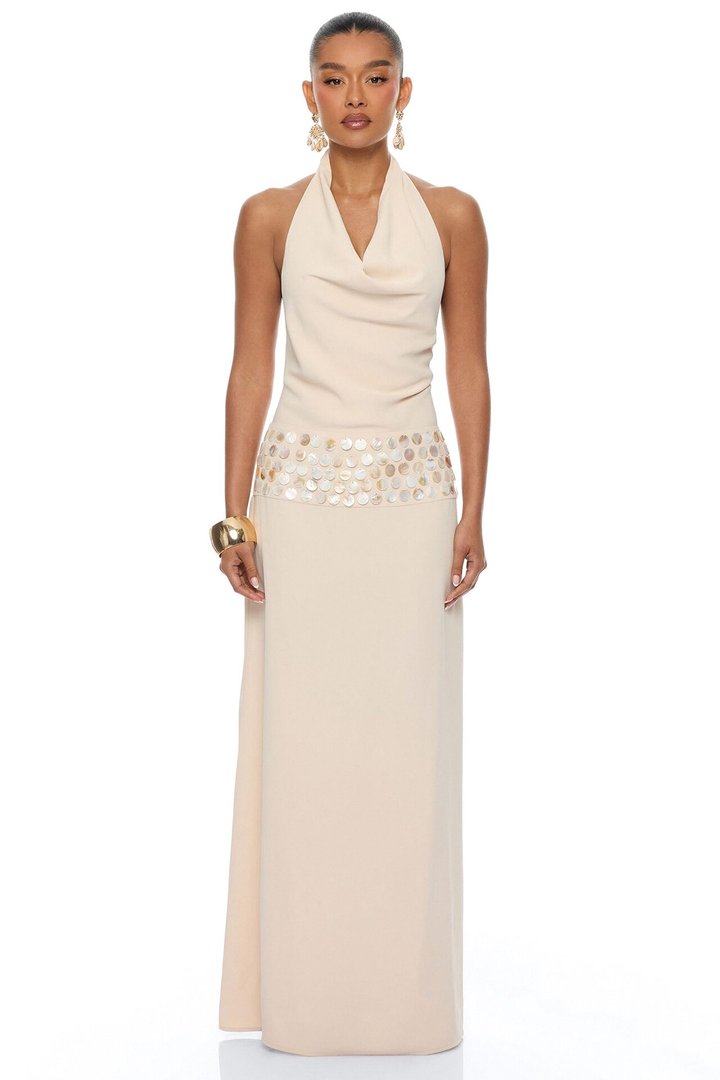 Seaside Chic Shell Backless Maxi Dress - Sand
