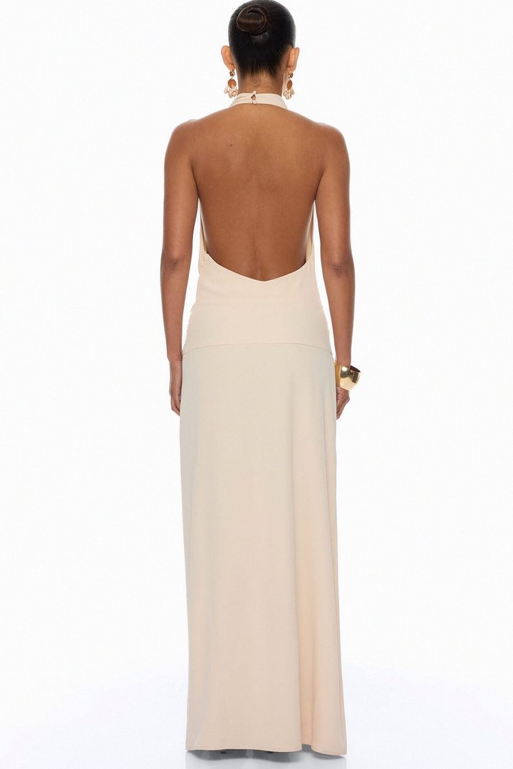 Seaside Chic Shell Backless Maxi Dress - Sand