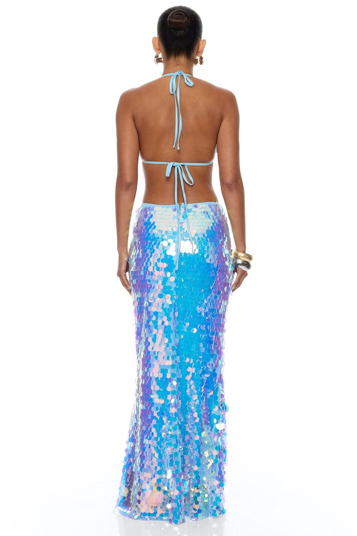 Mermaid Dreams Embellished Sequin Skirt Set - Blue