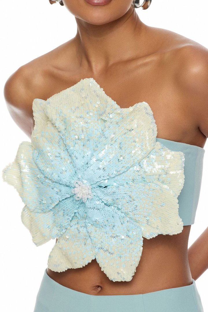 Garden Bloom Embellished Pant Set - Dusty Blue