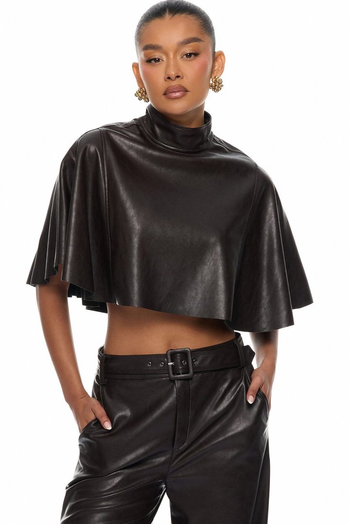 City Streets Faux Leather Balloon Pant Set - Chocolate