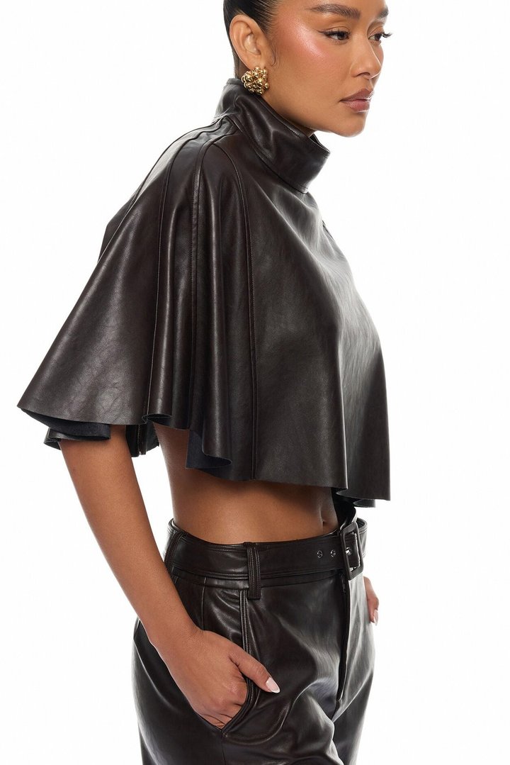 City Streets Faux Leather Balloon Pant Set - Chocolate