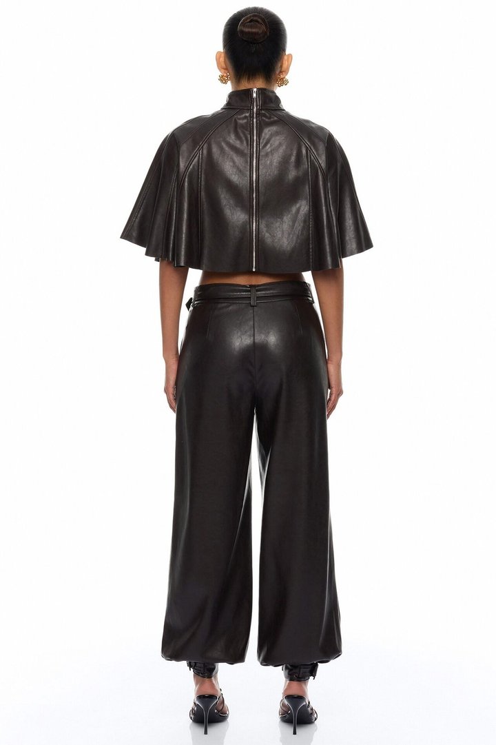 City Streets Faux Leather Balloon Pant Set - Chocolate
