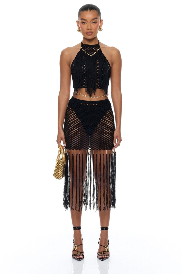 Coconut Clouds Crochet 3 Piece Skirt Set - Black