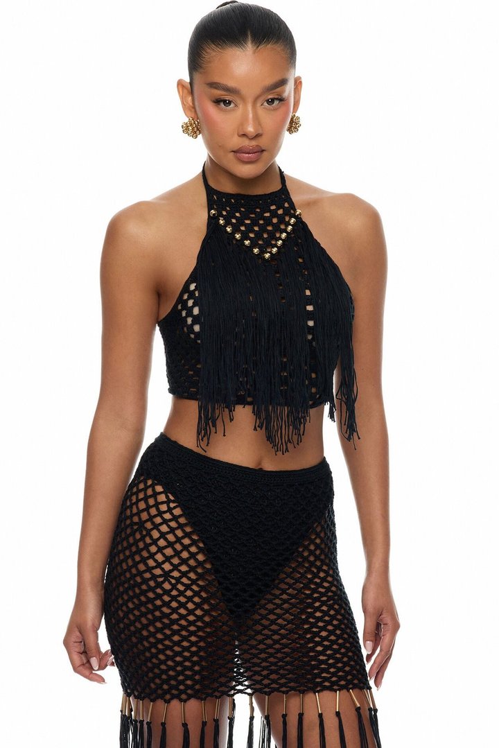 Coconut Clouds Crochet 3 Piece Skirt Set - Black