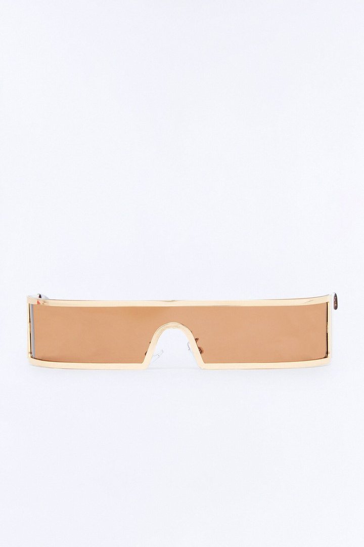 Side Eye Shield Sunglasses - Gold/Brown