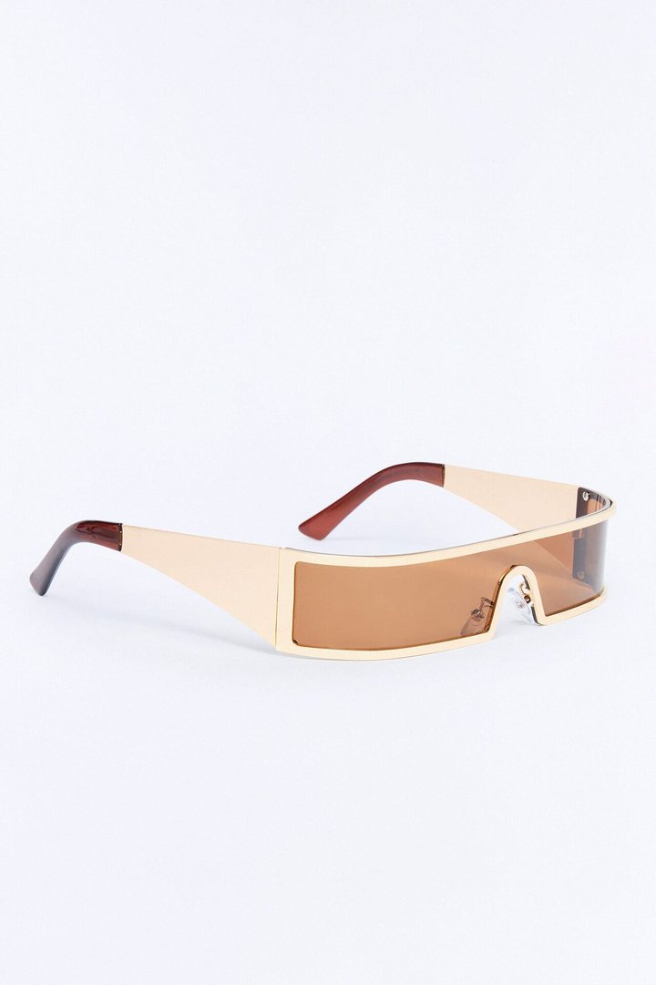 Side Eye Shield Sunglasses - Gold/Brown