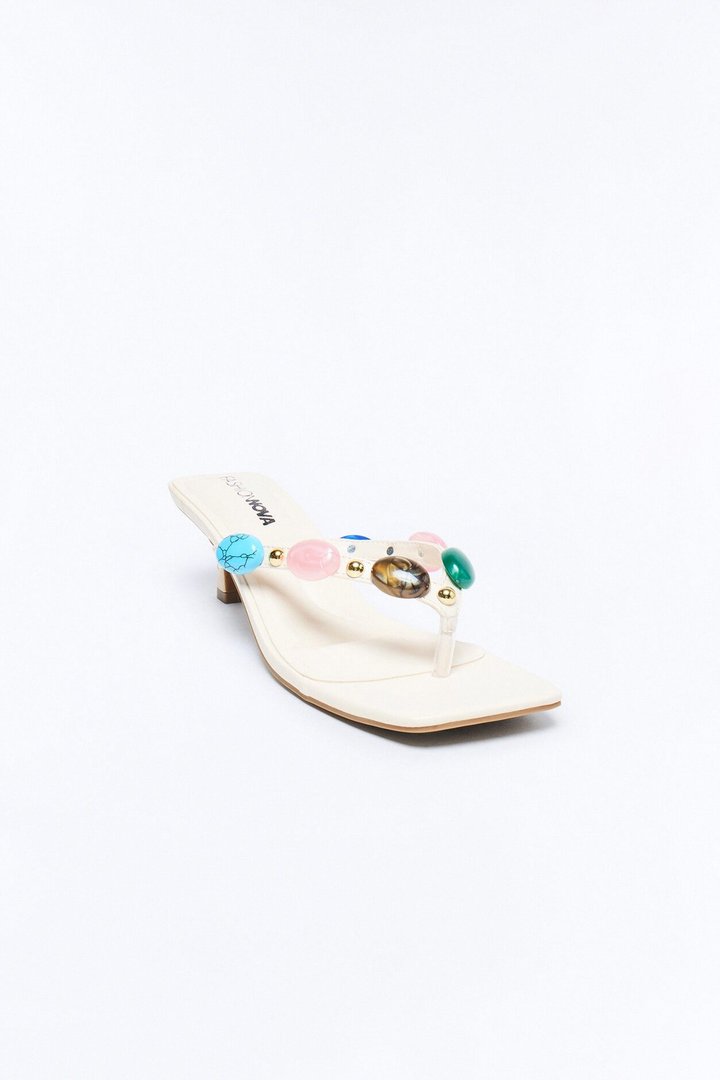 Abbie Stone Kitten Heels - Cream