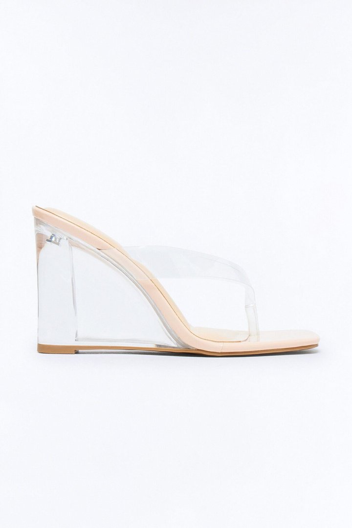 Sara Clear Thong Wedge - Nude