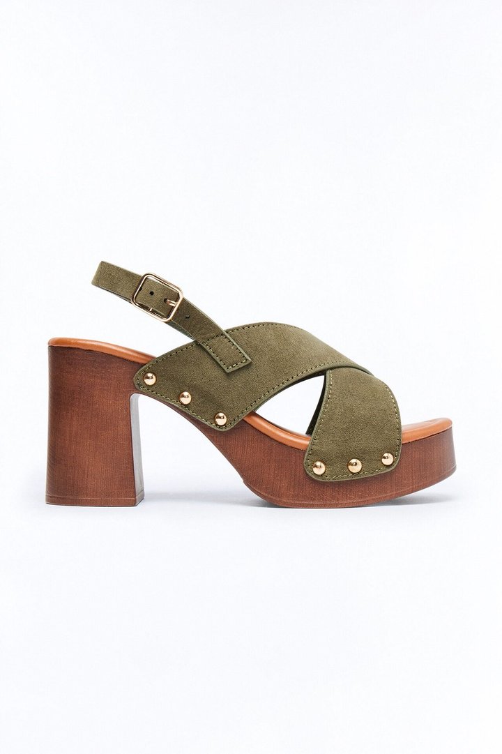 Adva Wood Platform Slingback Heels - Olive