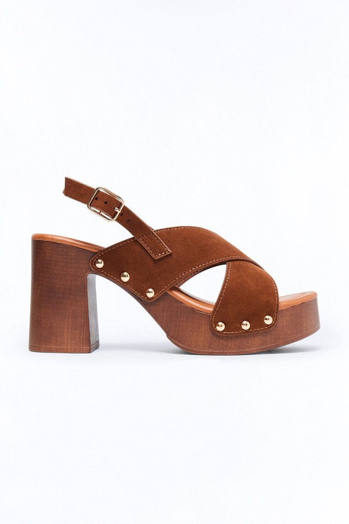 Adva Wood Platform Slingback Heels - Tan